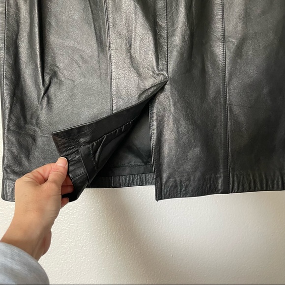 Vintage Dana Brook 100% Leather Black Midi Skirt Knee Length Size 10 - Picture 8 of 8